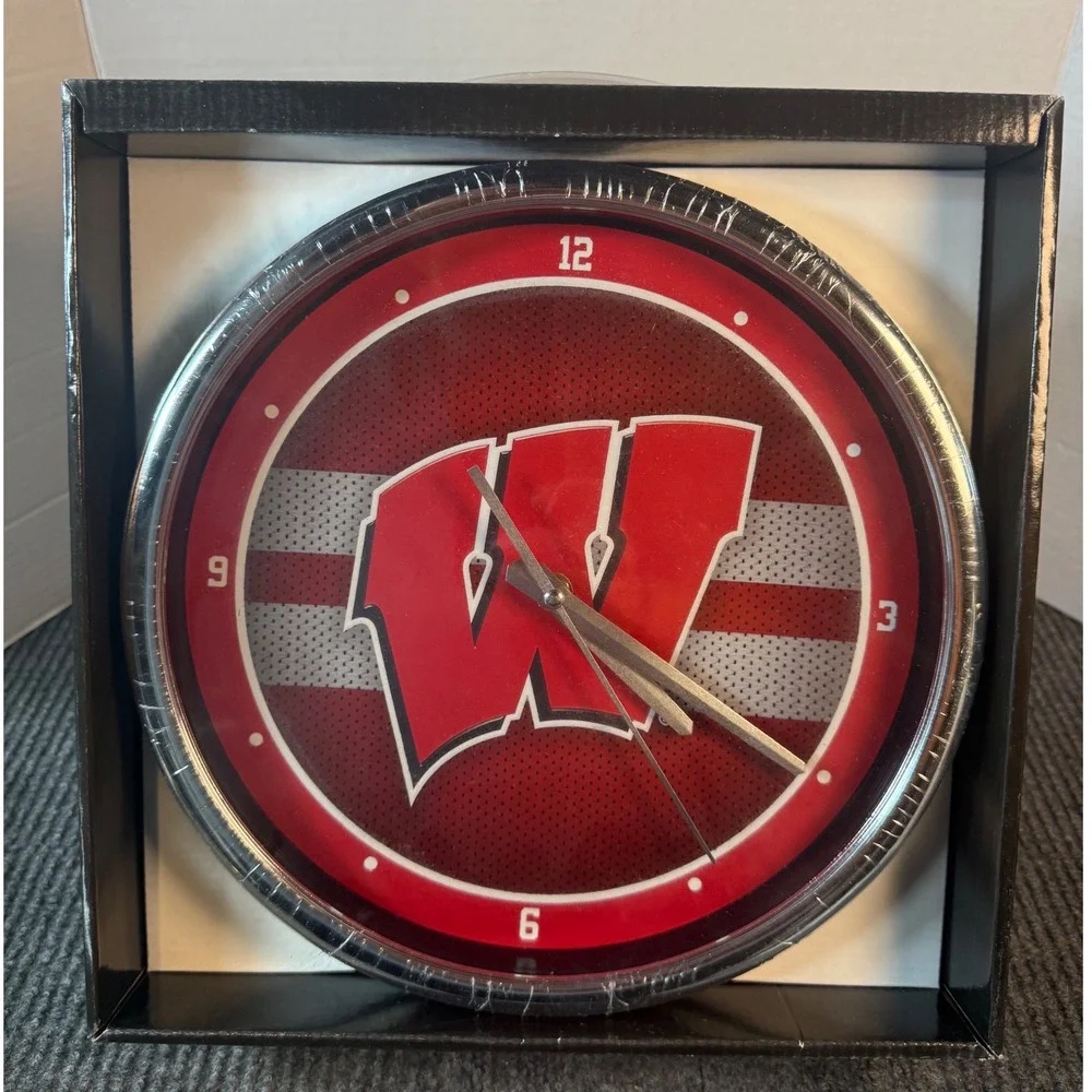 Wisconsin Badgers 12 Inch Chrome Wall Clock The Memory Company NCAA Red White